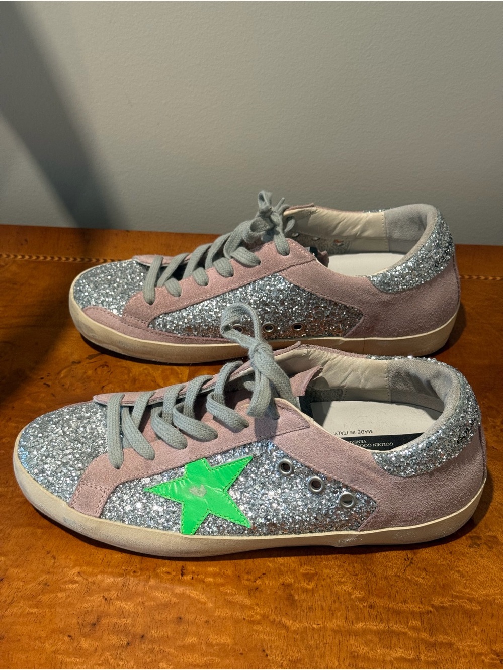 Golden Goose Superstar Sneakers - Silver Glitter/Pink Suede - Size 38-Worn once! - Picture 8 of 8